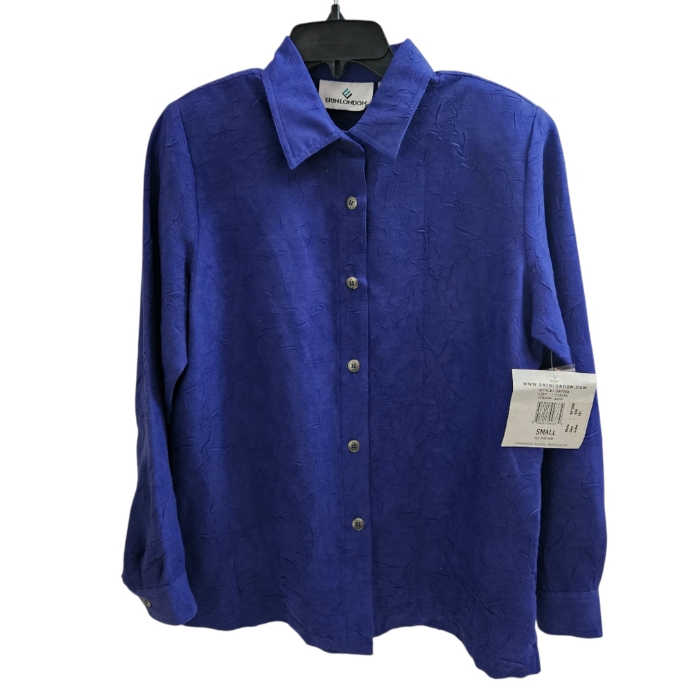 NWT Erin London Blue Button Shacket Blouse Womens Small  Lightweight